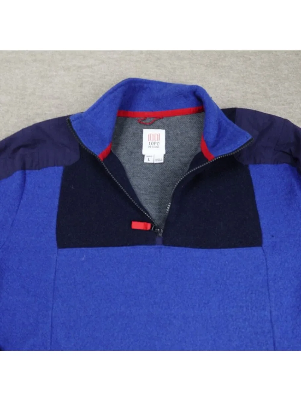 Topo Design Mens Sweater Medium Blue Global 1/4 Zip Wool Blend